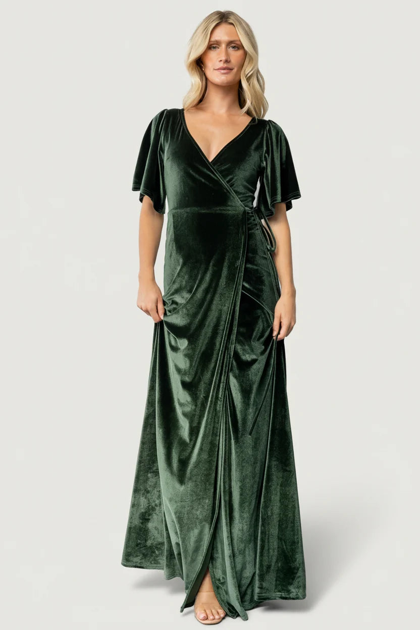 Meghan Velvet Wrap Maxi Dress | Deep Green