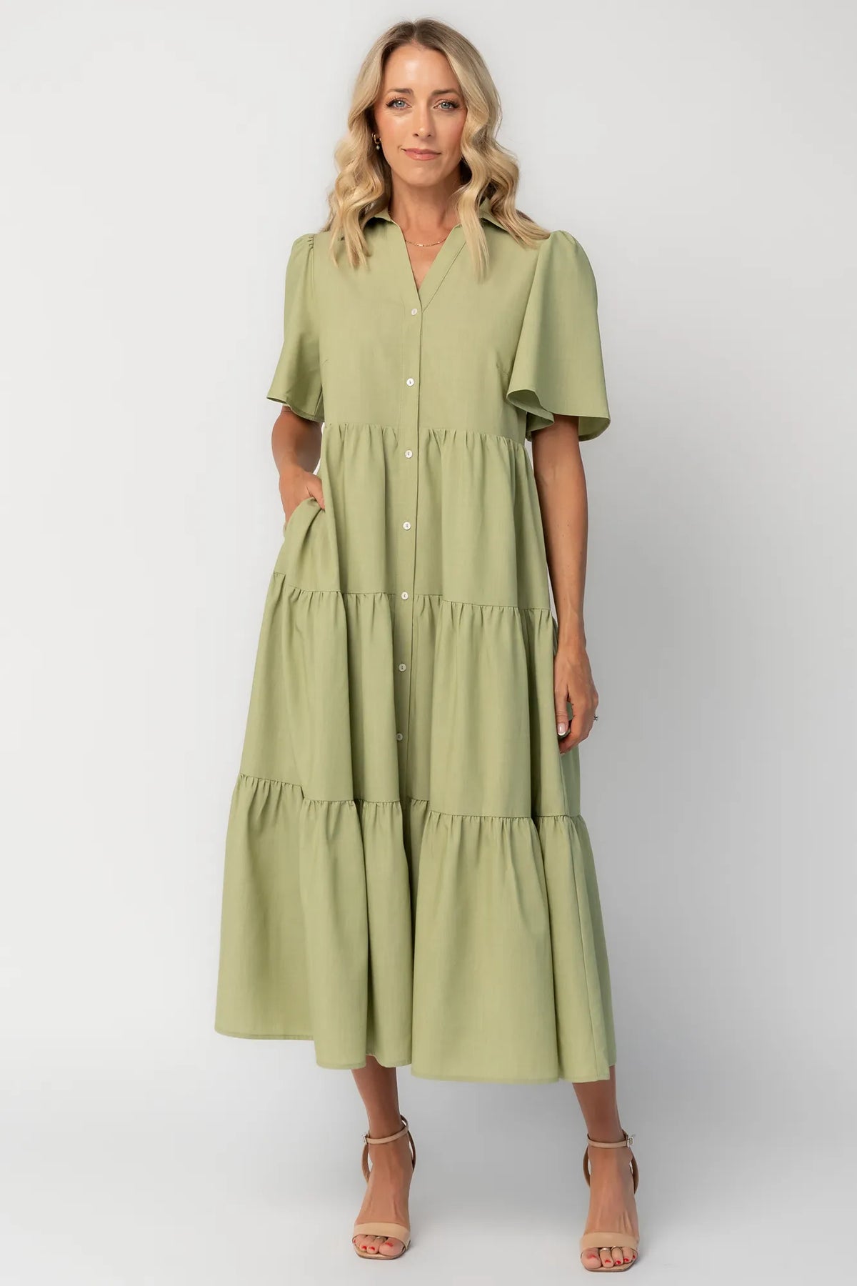 Westbury Tiered Midi Dress | Sage