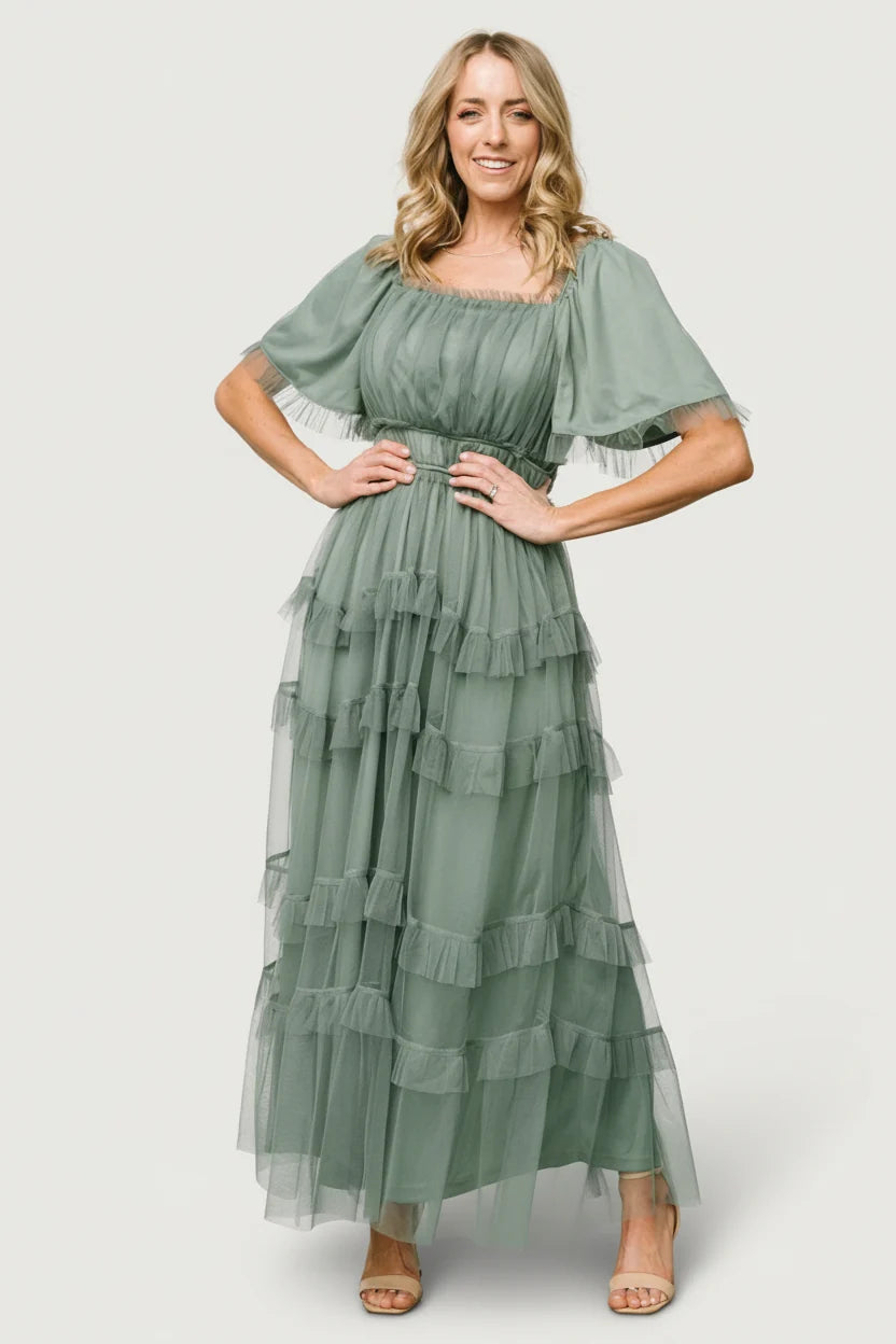 Magdalena Tulle Maxi Dress | Eucalyptus
